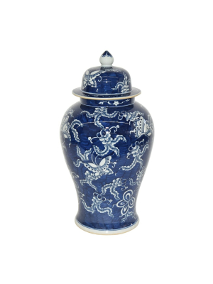 Butterfly Temple Jar, Blue And White