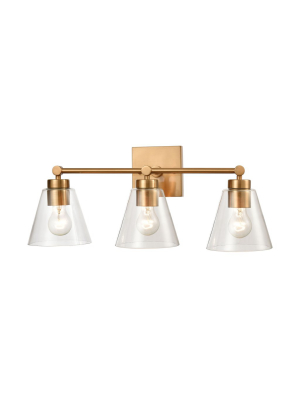 East Point 3-light Vanity Light In Satin Brass With Clear Glass