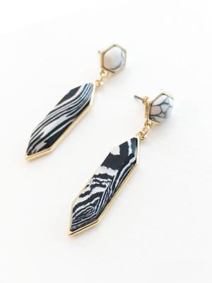 Sanctuary Project Semi Precious Black And White Howlite Tribal Drop Statement Earrings Gold