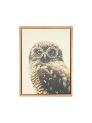 Owl Wearing Glasses Framed Canvas Art Natural (24"x18") - Uniek