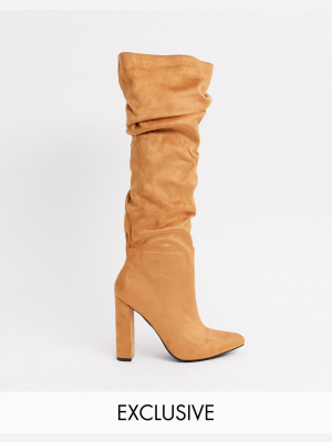 Z_code_z Exclusive Vanda Vegan Slouch Knee Boots In Tan