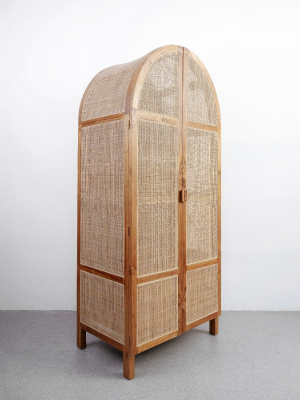 Lemari Teak And Cane Armoire