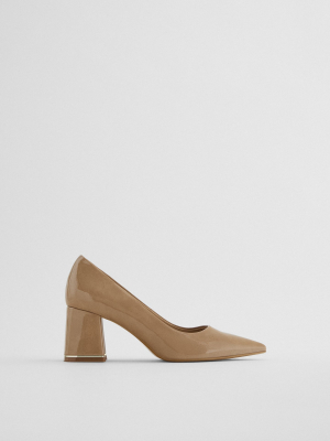 Patent Finish Wide Heel Shoes