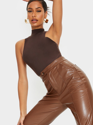 Chocolate Slinky High Neck Extreme Racer Bodysuit