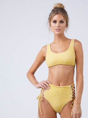 Back Tie Bralette Bikini Top - Marigold Yellow Speckled Print