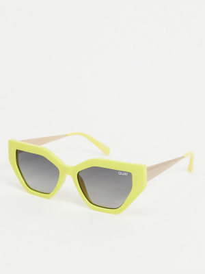 Quay Australia Vinyl Slim Cat Eye Sunglasses In Yellow