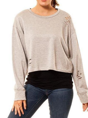 Cropped Distressed Sweatshirt