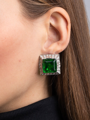 Emerald Square Clip Earrings