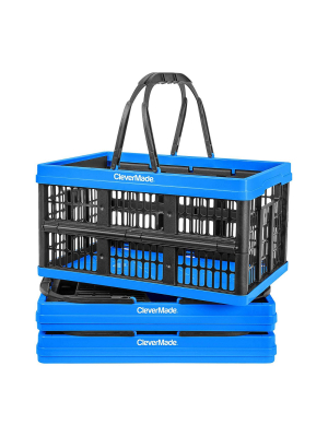 Clevermade Clevercrate Durable Plastic Stackable 16l Collapsible Shopping Basket, Neptune Blue (3-pack)