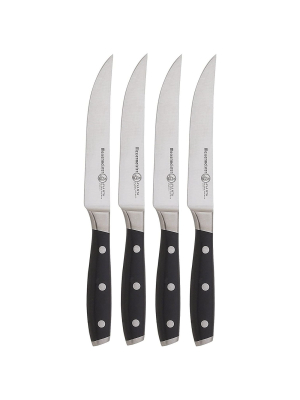 Messermeister Avanta Stainless Steel Fine Edge Steak Knife Set With Sandblasted Stainless Steel Handle, 4 Piece, Black Pom