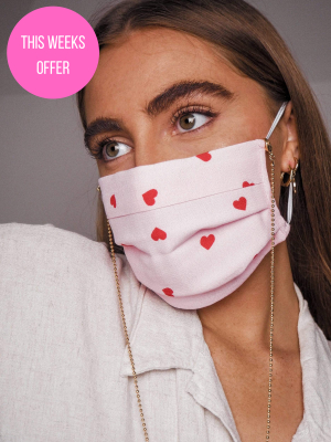 Pink & Red Heart Print Washable Face Covering - Adjustable