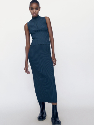 Ribbed Knit Midi Skirt