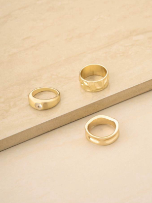 Hammered 18k Gold Plated Ring Set