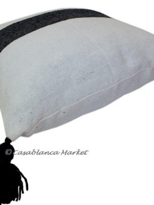 Moroccan Pom Pom Pillow Black On White
