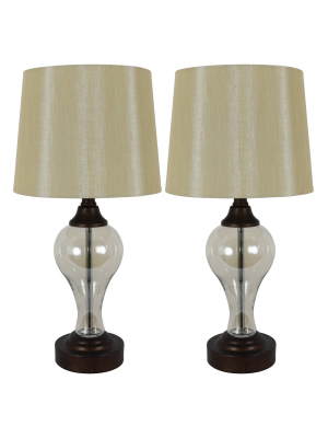 17" Set Of 2 Brady Table Lamp With Usb Ports Bronze Glass - Decor Therapy