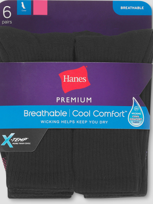 Hanes Premium 6 Pack Women's Cool Comfort Lightweight Crew Socks 5-9