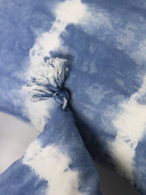 Indigo Striped Shibori Tassel Lumbar Pillow 12" X 20"