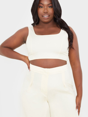 Plus Cream Seam Detail Woven Crop Top