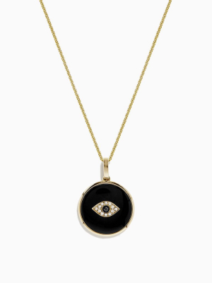 Effy Novelty 14k Gold Onyx And Diamond Evil Eye Coin Pendant, 2.05 Tcw