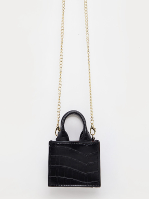 Black Croc Micro Mini Chain Bag