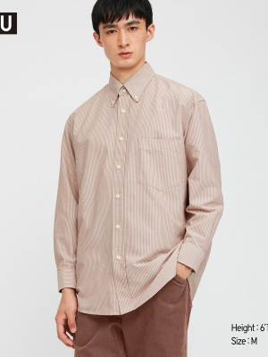 Men U Oxford Striped Long-sleeve Shirt