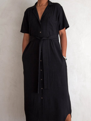 Black Notch Collar Dress