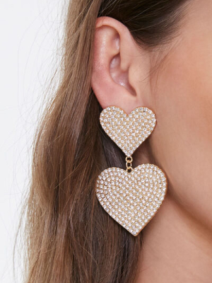 Rhinestone Heart Pendant Drop Earrings