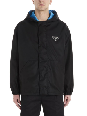 Prada Hooded Logo Plaque Jacket