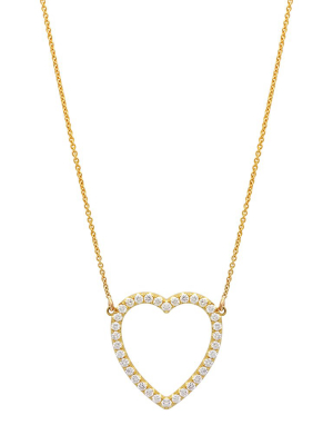 Open Heart Necklace - White Diamond & Yellow Gold