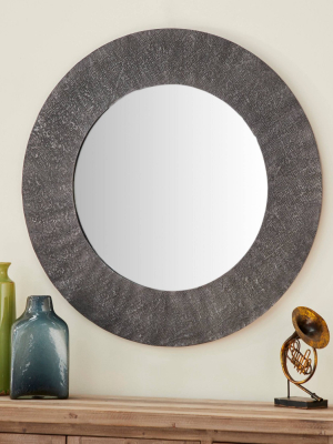 35" Contemporary Round Metal Wall Mirror Gray - Olivia & May