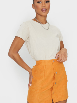 Tan Peached Button Detail Mini Skirt