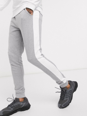 Asos Design Skinny Sweatpants With Side Stripe In Gray Marl