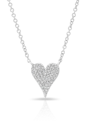 14kt White Gold Diamond Small Modern Pave Heart Necklace