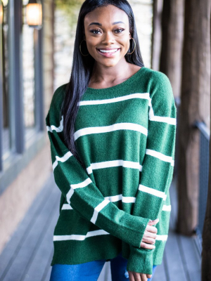 Better Together Hunter Green-white Striped Sweater