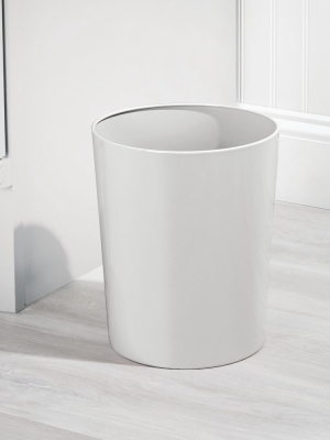 Mdesign Round Metal Small Trash Can Wastebasket, Garbage Bin - Light Gray