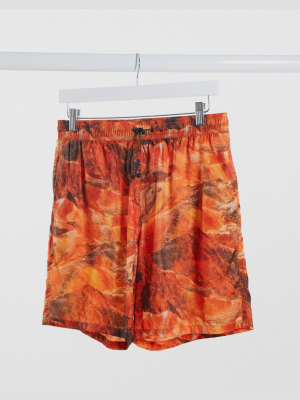 Asos Design Two-piece Swim Shorts With Red Scape Trend Print Mid Length