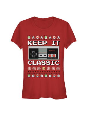 Junior's Nintendo Ugly Christmas Nes Classic Controller T-shirt