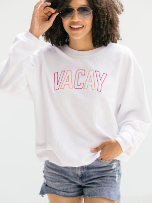 Vacay White Corded Embroidered Sweatshirt