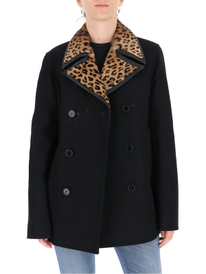 Saint Laurent Contrasting Collar Double-breasted Coat