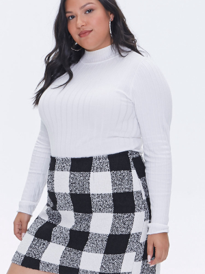 Plus Size Tweed Buffalo Plaid Skirt