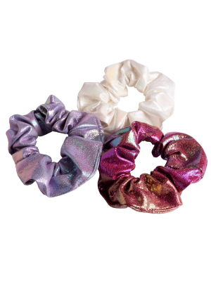 Lily Frilly Faux Leatherette Scrunchie Set - Red/purple/white