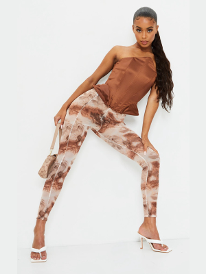 Stone Smoke Print Mesh Seam Detail Leggings