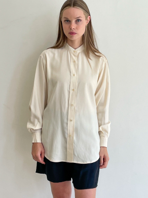 Cream Silk Mandarin Collar Shirt