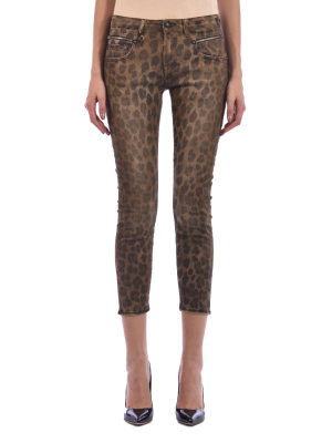 R13 Leopard Print Cropped Skinny Jeans