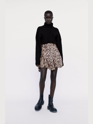 Satin Effect Animal Print Skirt