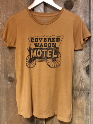 Covered Wagon Motel Womens Tee Cognac/blk