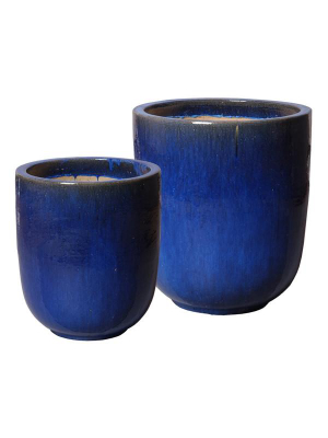 Set Of Two Large Round Pots In Blue