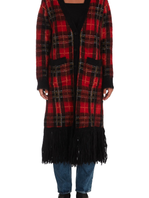 Redvalentino Fringed-hem Tartan Longline Cardigan