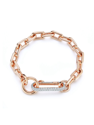 Saxon 18k Rose Gold Chain Link Bracelet With Elongated Diamond Link Clasp