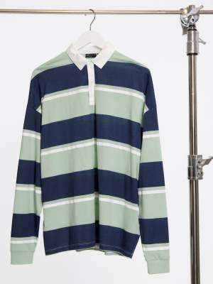 Asos Design Oversized Striped Polo In Green